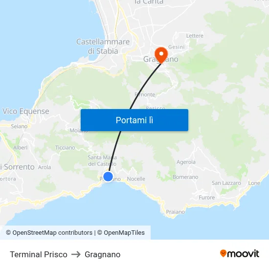 Terminal Prisco to Gragnano map