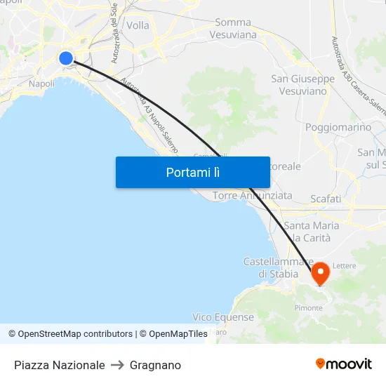 Piazza Nazionale to Gragnano map
