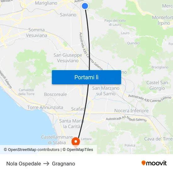 Nola Ospedale to Gragnano map