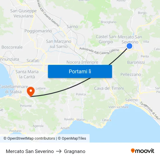 Mercato San Severino to Gragnano map
