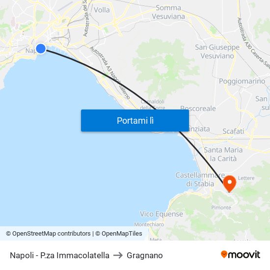 Napoli - P.za Immacolatella to Gragnano map