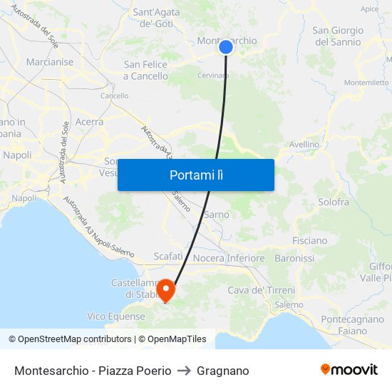 Montesarchio - Piazza Poerio to Gragnano map