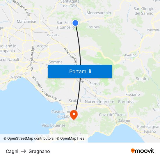 Cagni to Gragnano map