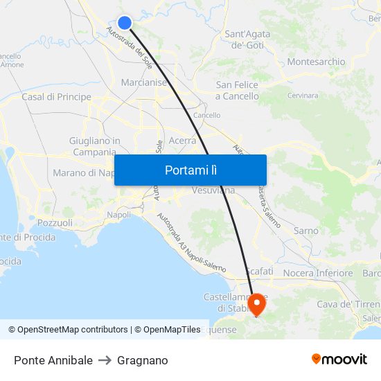 Ponte Annibale to Gragnano map