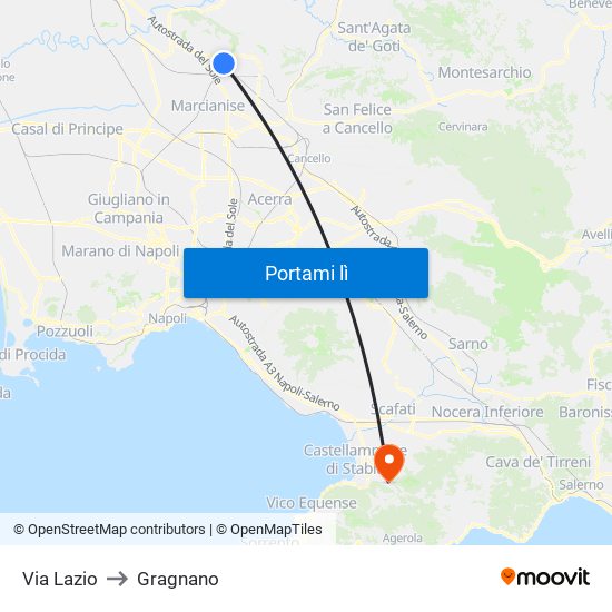 Via Lazio to Gragnano map