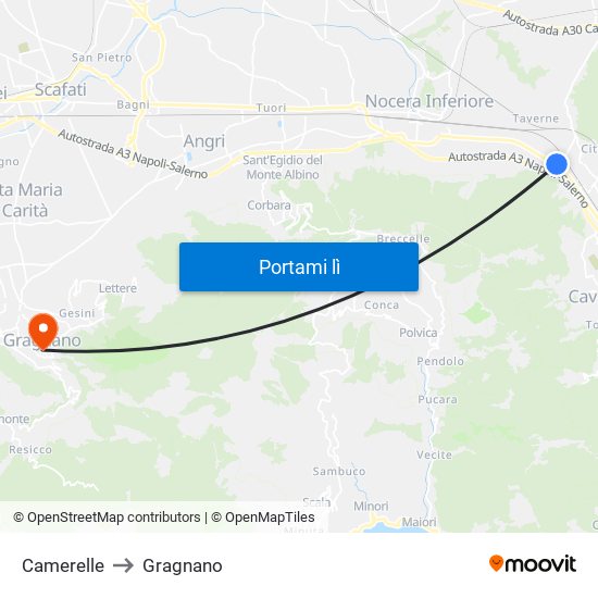 Camerelle to Gragnano map