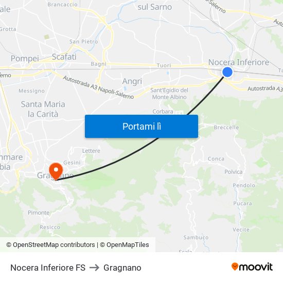 Nocera Inferiore FS to Gragnano map