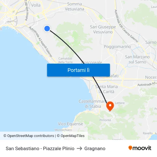 San Sebastiano - Piazzale Plinio to Gragnano map