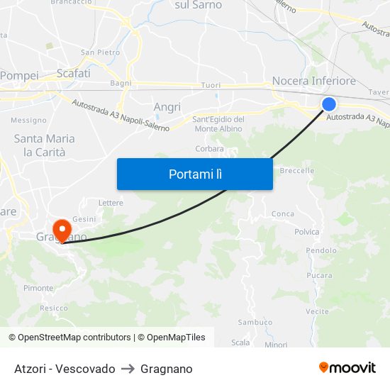 Atzori - Vescovado to Gragnano map