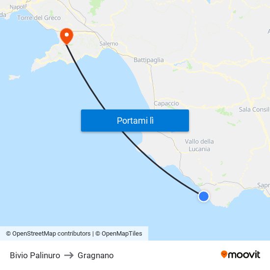 Bivio Palinuro to Gragnano map