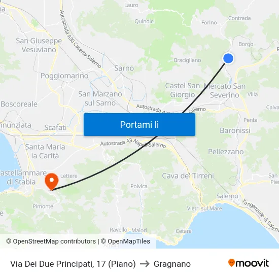 Via Dei Due Principati, 17 (Piano) to Gragnano map