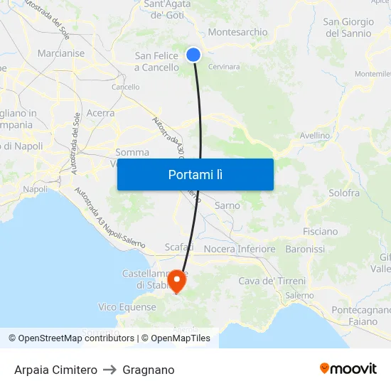 Arpaia Cimitero to Gragnano map