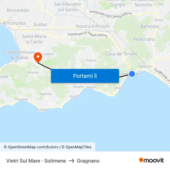 Vietri Sul Mare - Solimene to Gragnano map