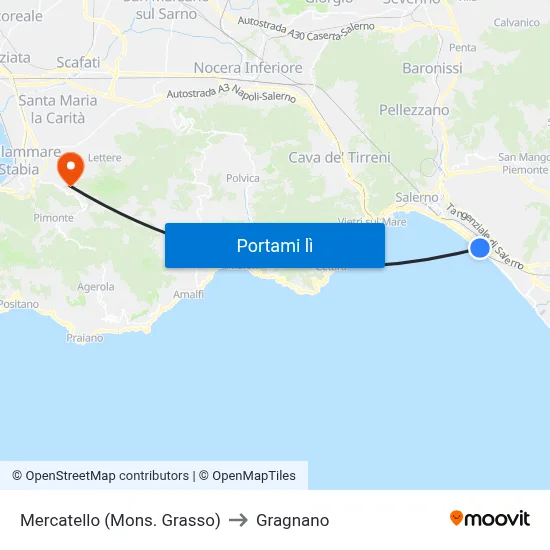 Mercatello (Mons. Grasso) to Gragnano map