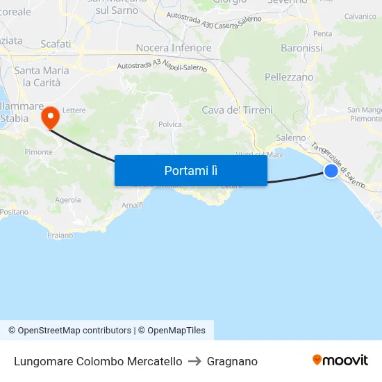 Lungomare Colombo Mercatello to Gragnano map