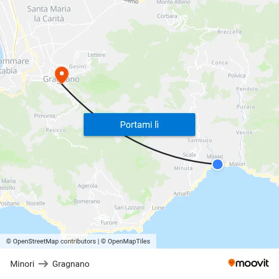 Minori to Gragnano map