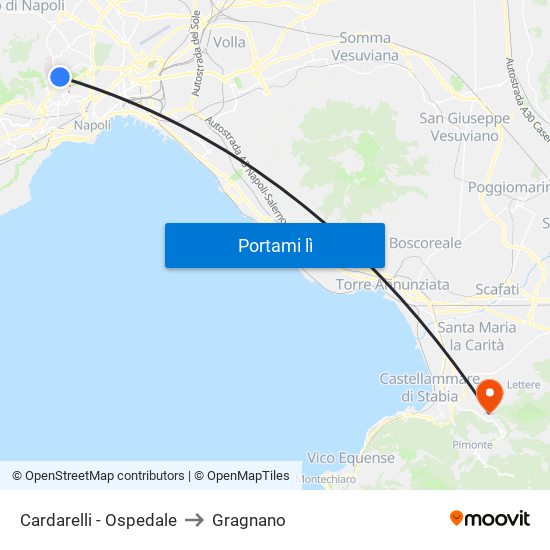 Cardarelli - Ospedale to Gragnano map