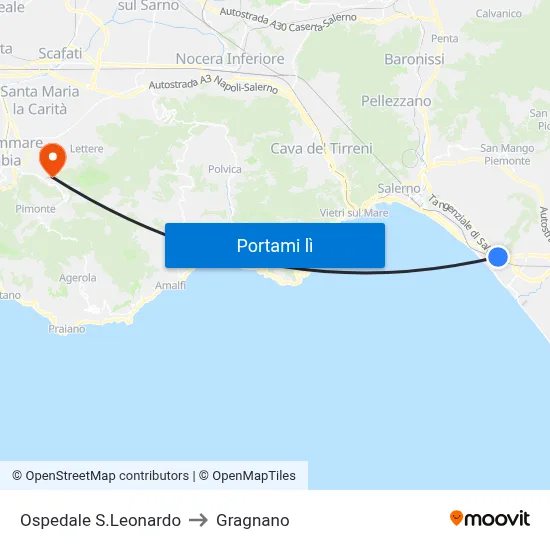 Ospedale S.Leonardo to Gragnano map