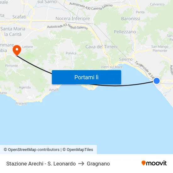 Stazione Arechi - S. Leonardo to Gragnano map