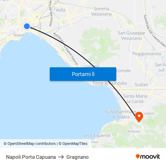 Napoli Porta Capuana to Gragnano map