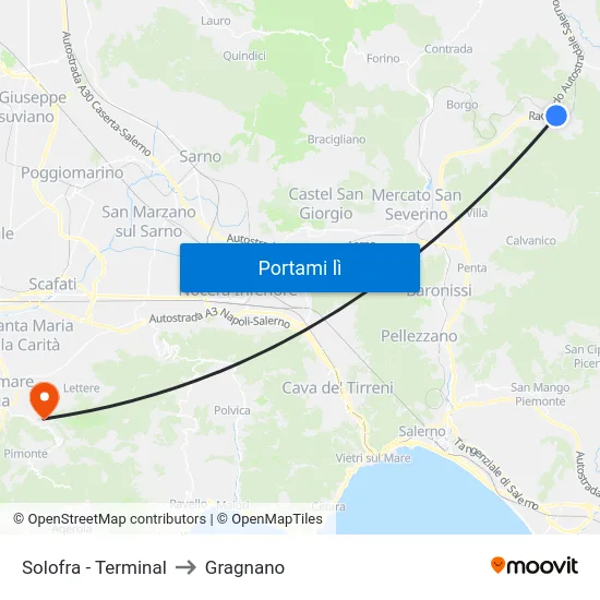 Solofra - Terminal to Gragnano map