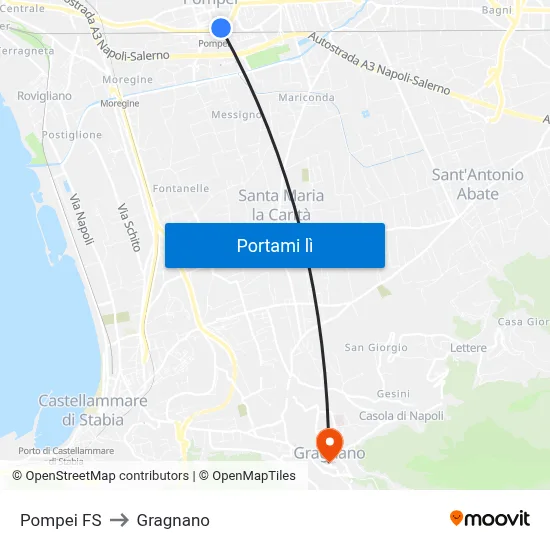 Pompei FS to Gragnano map