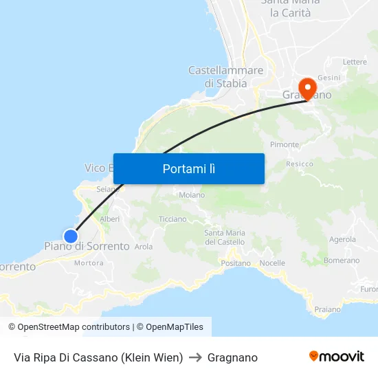 Via Ripa Di Cassano (Klein Wien) to Gragnano map
