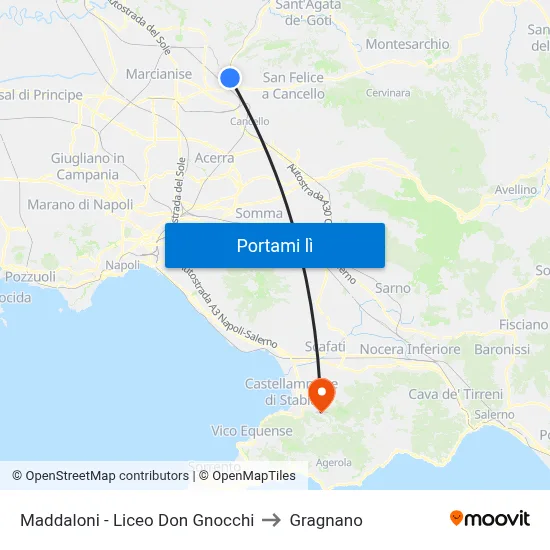 Maddaloni - Liceo Don Gnocchi to Gragnano map