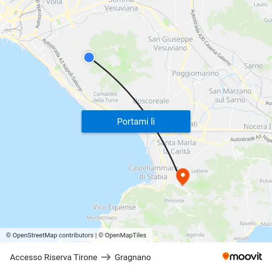 Accesso Riserva Tirone to Gragnano map
