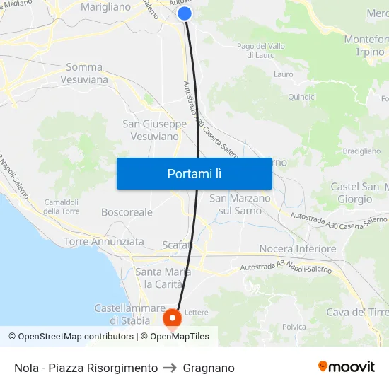 Nola - Piazza Risorgimento to Gragnano map