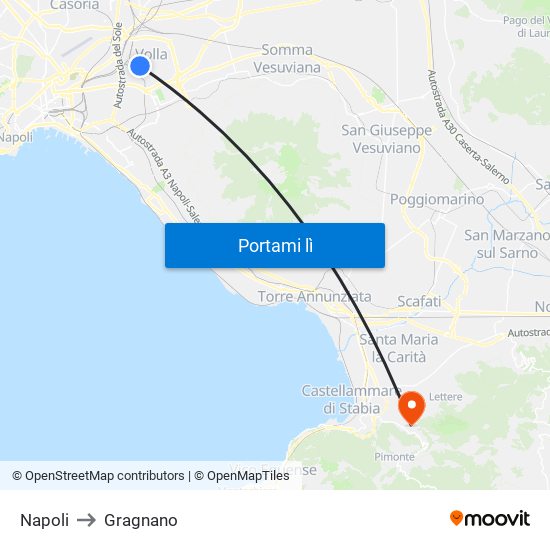 Napoli to Gragnano map