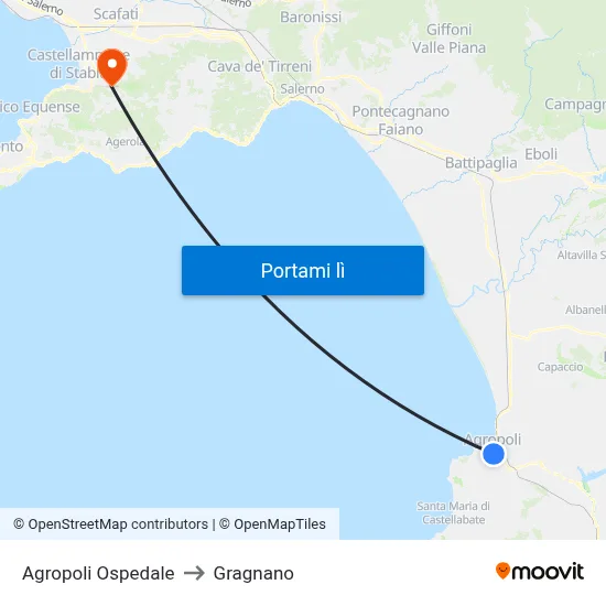 Agropoli Ospedale to Gragnano map