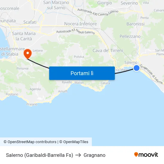 Salerno (Garibaldi-Barrella Fs) to Gragnano map