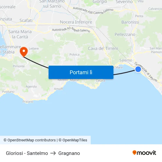 Gloriosi - Santelmo to Gragnano map
