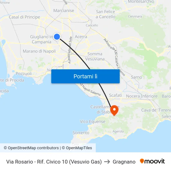 Via Rosario - Rif. Civico 10 (Vesuvio Gas) to Gragnano map