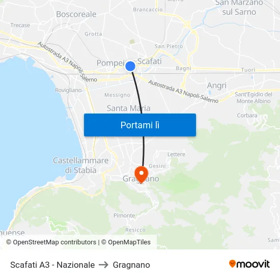 Scafati A3 - Nazionale to Gragnano map