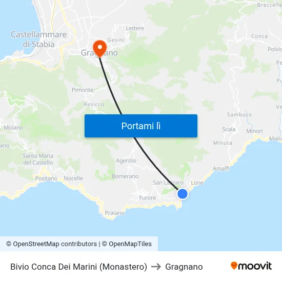 Bivio Conca Dei Marini (Monastero) to Gragnano map