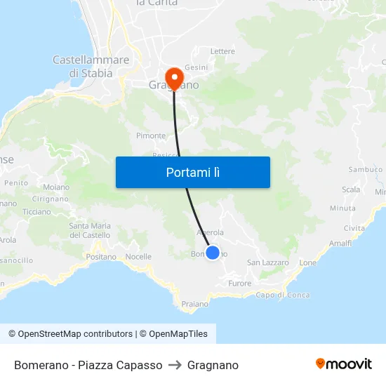 Bomerano - Piazza Capasso to Gragnano map