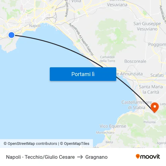 Napoli - Tecchio/Giulio Cesare to Gragnano map