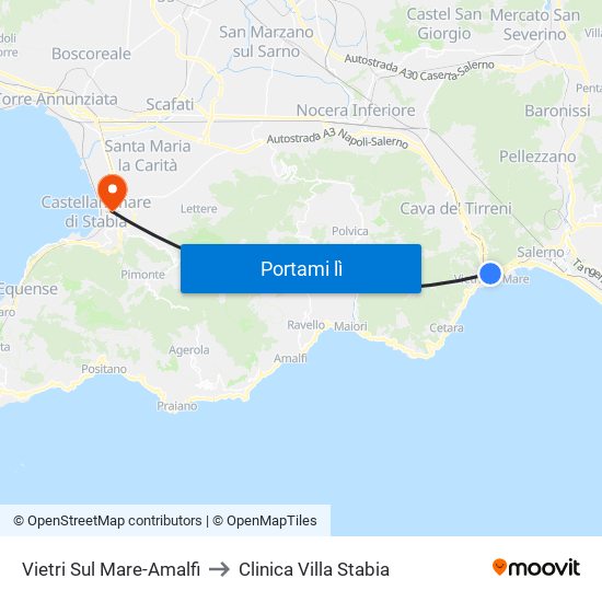 Vietri Sul Mare-Amalfi to Clinica Villa Stabia map