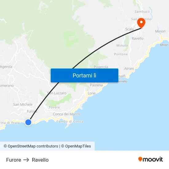 Furore to Ravello map