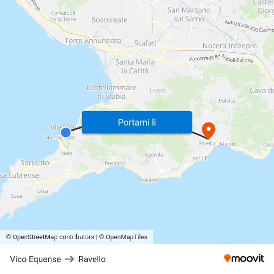 Vico Equense to Ravello map