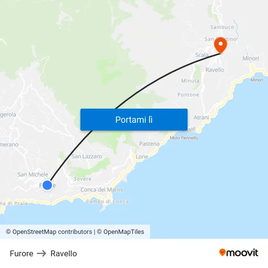 Furore to Ravello map