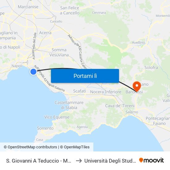 S. Giovanni A Teduccio - Museo Pietrarsa to Università Degli Studi Di Salerno map