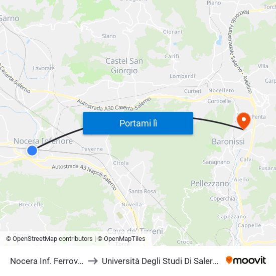 Nocera Inf. Ferrovia to Università Degli Studi Di Salerno map