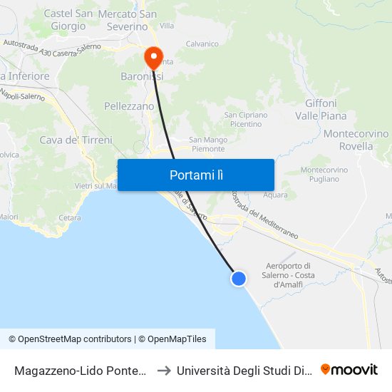 Magazzeno-Lido Pontecagnano to Università Degli Studi Di Salerno map