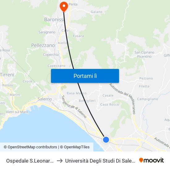 Ospedale S.Leonardo to Università Degli Studi Di Salerno map