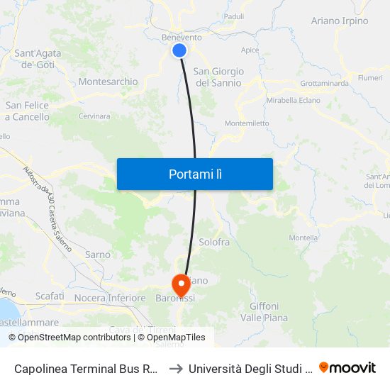 Capolinea Terminal Bus Rotonda Atleti to Università Degli Studi Di Salerno map