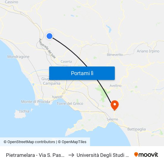 Pietramelara - Via S. Pasquale, 123 to Università Degli Studi Di Salerno map