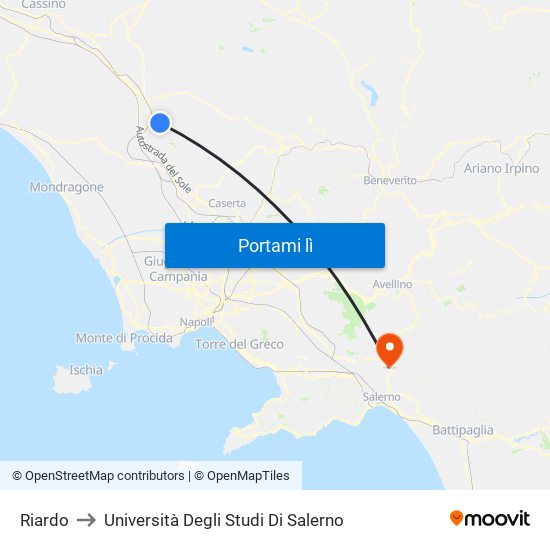 Riardo to Università Degli Studi Di Salerno map